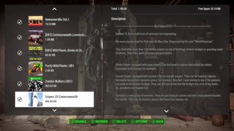Press , X, or R to reload. . Fallout 4 xbox load order